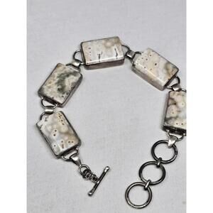 ​Vtg Sterling Silver Rare Ocean Orb Jasper Link Bracelet